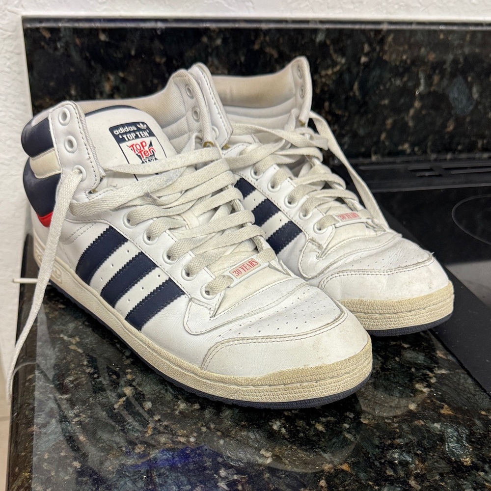 Adidas Men's White and Black High-Top Sneakers Top Ten 30 Years
